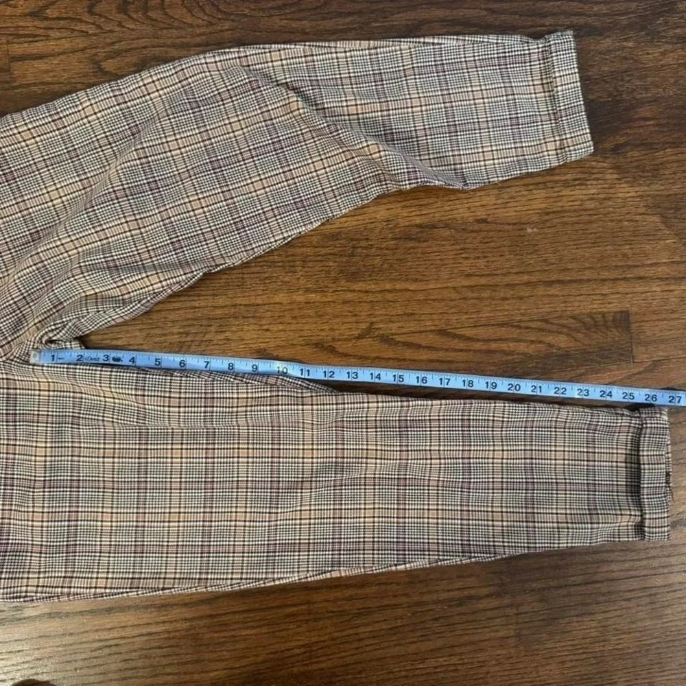 Plaid Work Trousers Black Tan Pink With Tie High-Waisted Size Small Office Prep